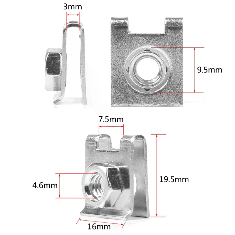 10pcs Automotive Car License Plate Fasteners 6mm Screw Rivet Fixed Retaining Clips Metal M6 Nut U-Type Gasket