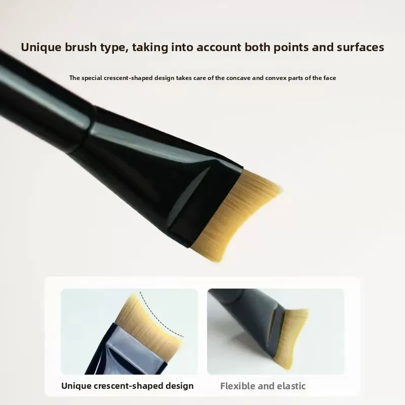 Ultra-thin Crescent Flat Foundation Brush, Arc-shaped Streak-free Makeup Tool Non-absorbent Easy Clean  for Liquid Foundation