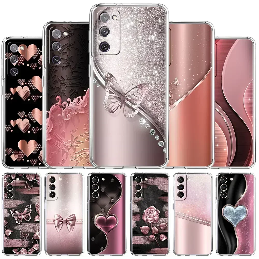 Love Bow Clear Case For Samsung Galaxy S22 S20 FE S21 S23 Plus Note 20 Ultra 10 Lite Transparent Phone Shell