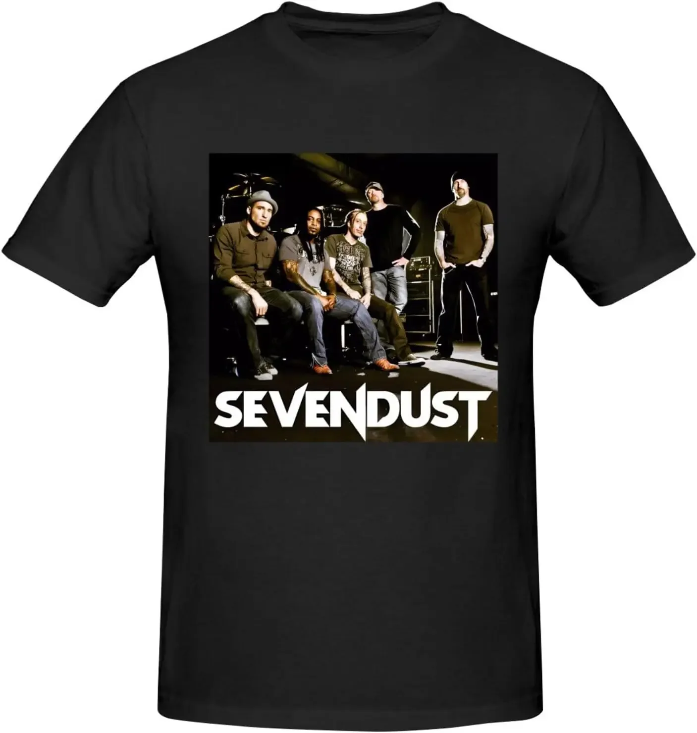 Sevendusts Shirt Men's Cotton Short Sleeve Top Fashion Crew Neck T-Shirt Black