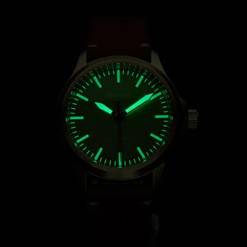 Milifortic 39 مللي متر S110 الطيار ساعة NH38 الحركة التلقائية الميكانيكية C3 مضيئة الياقوت ريرو المجال ساعة اليد الرجال مقاوم للماء