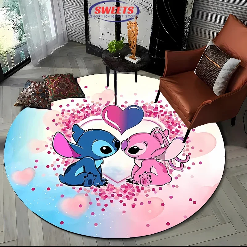 3D Disney Stitch Cartoon Round Carpet for Children's Living Room Rug Camping Picnic Mat Anti-Slip Rug Yoga Mat Doormat Floor Mat