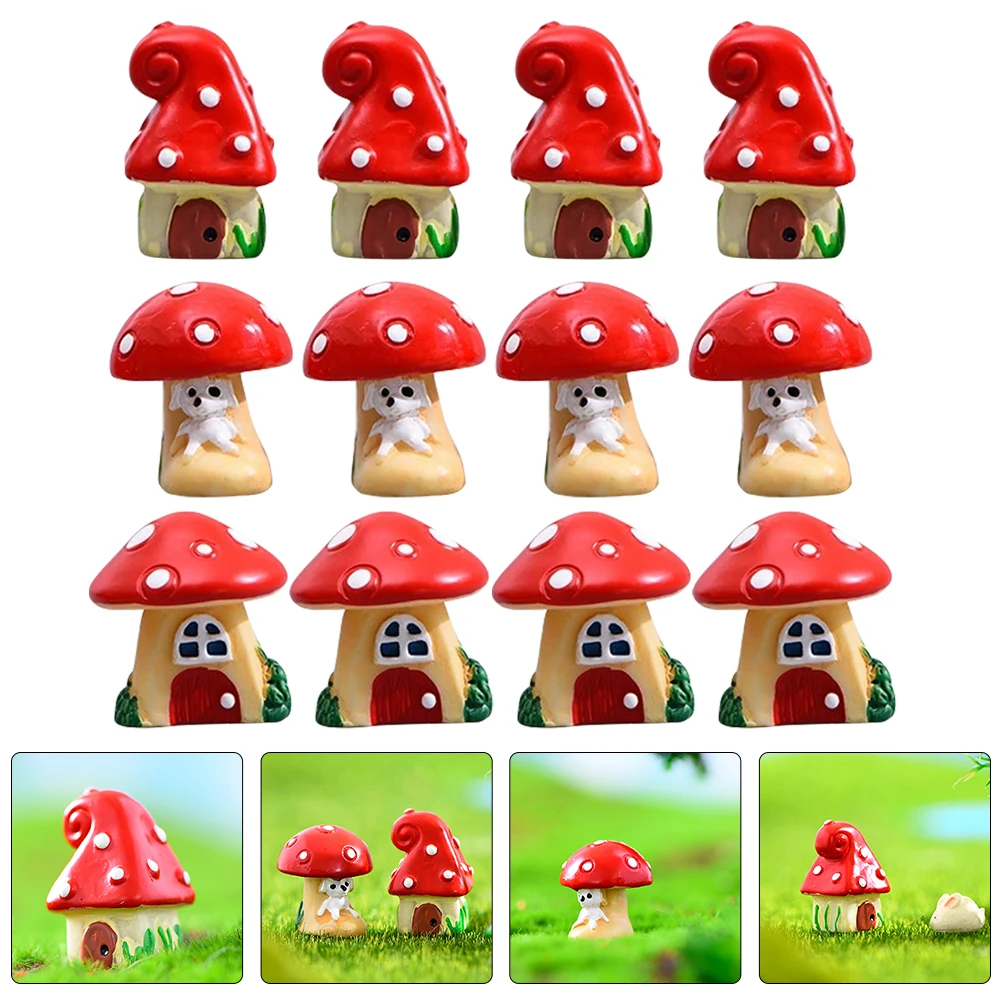 

12pcs Micro Landscape Mushroom Decor Resin Miniature Figurines Garden Diy Craft Tiny Ornament Simulation Mushrooms Party