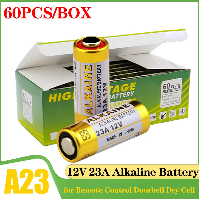 

60PCS 12V A23 Alkaline Battery 23A 23GA A23S E23A EL12 MN21 MS21 V23GA L1028 GP23A LRV08 Dry Cell for Remote Control Doorbell