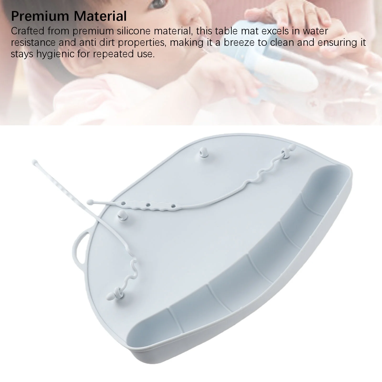 Suction Up Silicone Placemat Baby Silicone Placemat Portable Table Mat with Food Catching Pocket for Home Kindergarten Blue