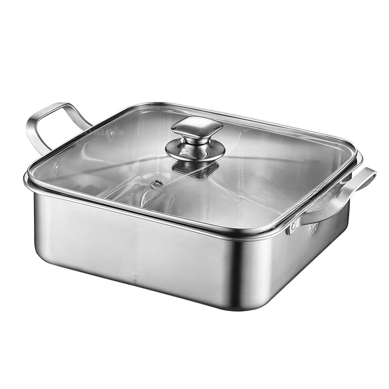 

Commercial 304 Stainless Steel Hot Pot Home Food Grade Square Large Capacity Mandarin Duck Hot Pot Gridded Soup Pot