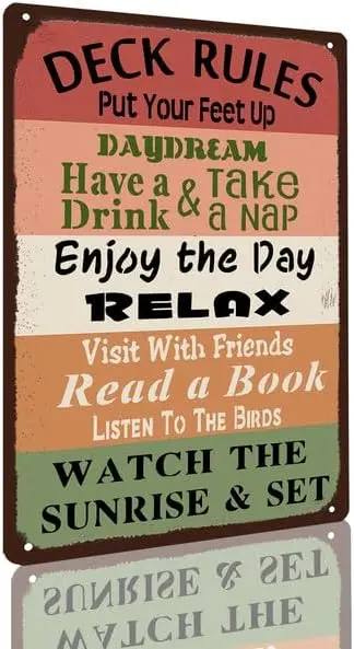 Deck Rules Tin Sign Retro Pool Deck Decor Sign for Home Bar Deck Backyard Yard Pool Decor Metal Sign Plaque Poster 8X12 Inch