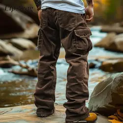 Streetwear Vintage Patchwork Corduroy Pants Mens Stylish Loose Straight Cargo Pants For Men 2024 Autumn Winter Casual Trousers