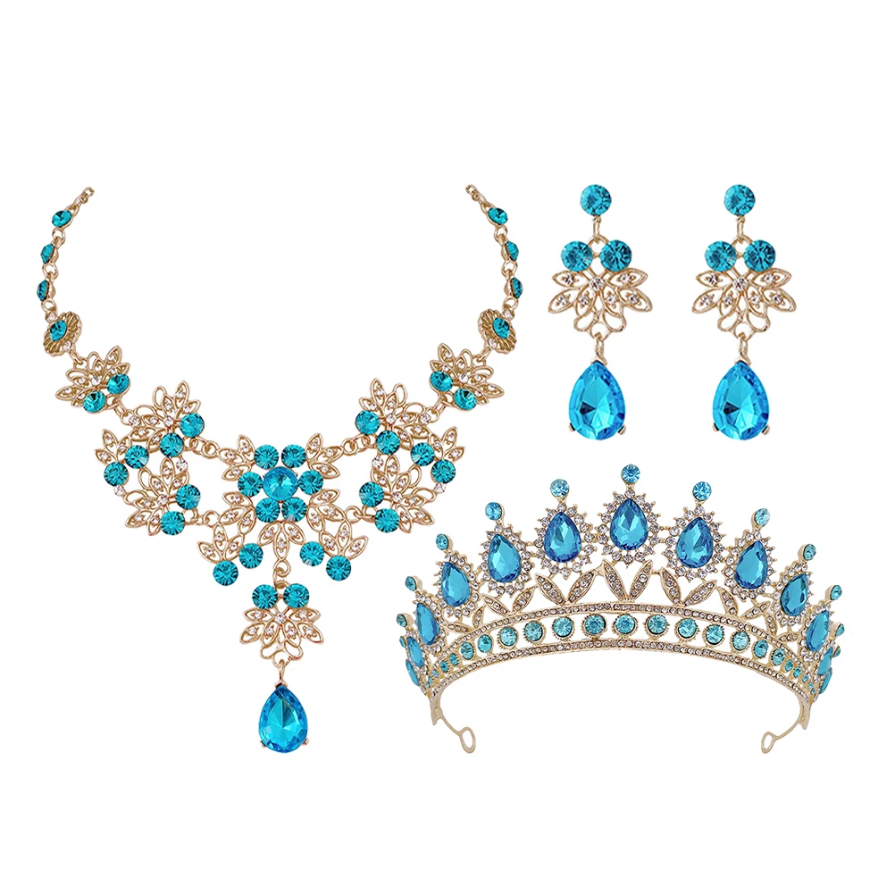 

Wedding Dress Accessories Set Rhinestone Crown Tiaras Bride Necklace Drop Earrings Bridal Jewelry Sets Girls Crown Necklace