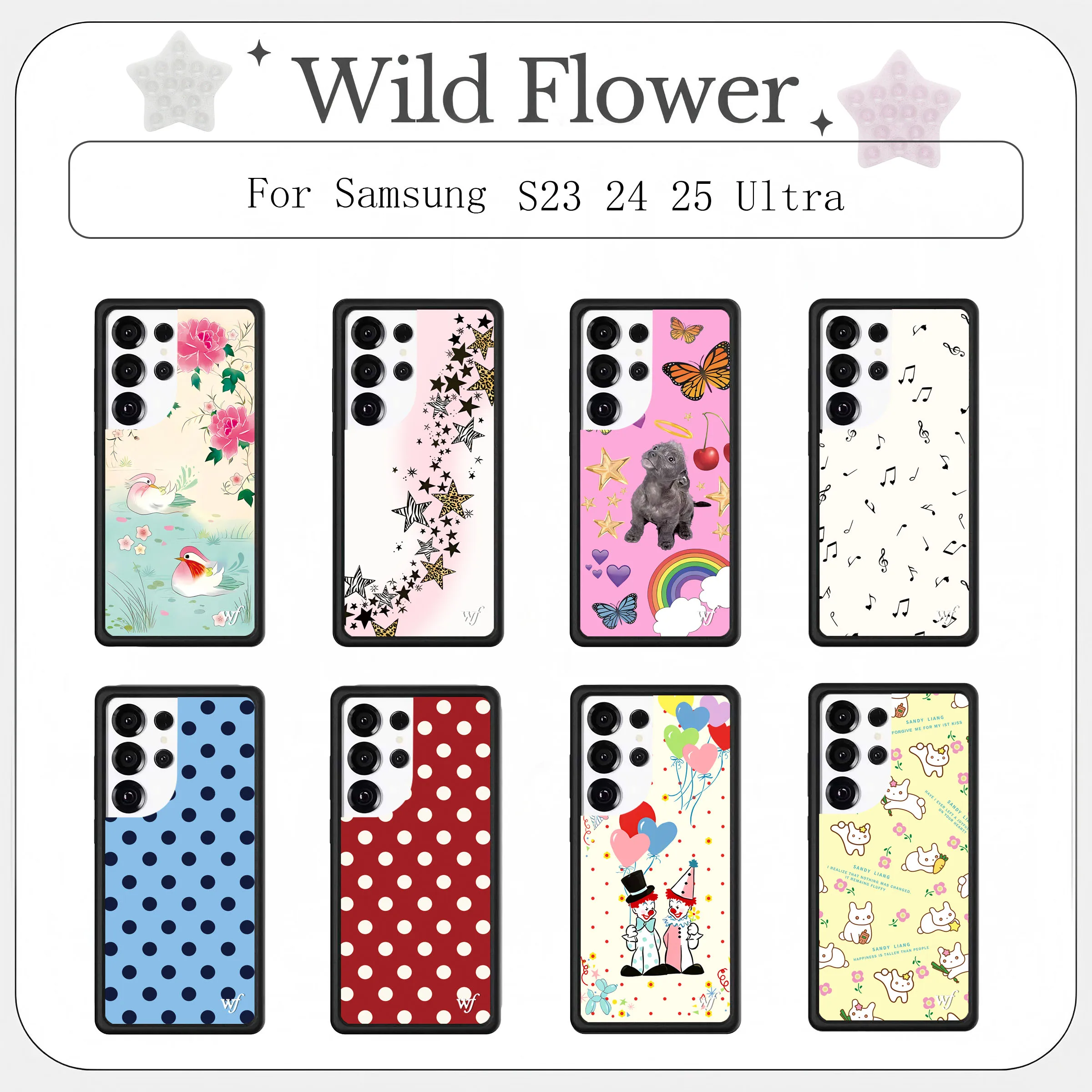 

New Wildflower Polka Dot Star Music Phone Case For Samsung Galaxy S23 S24 S25 Ultra INS Trendy Shockproof Protective Cover