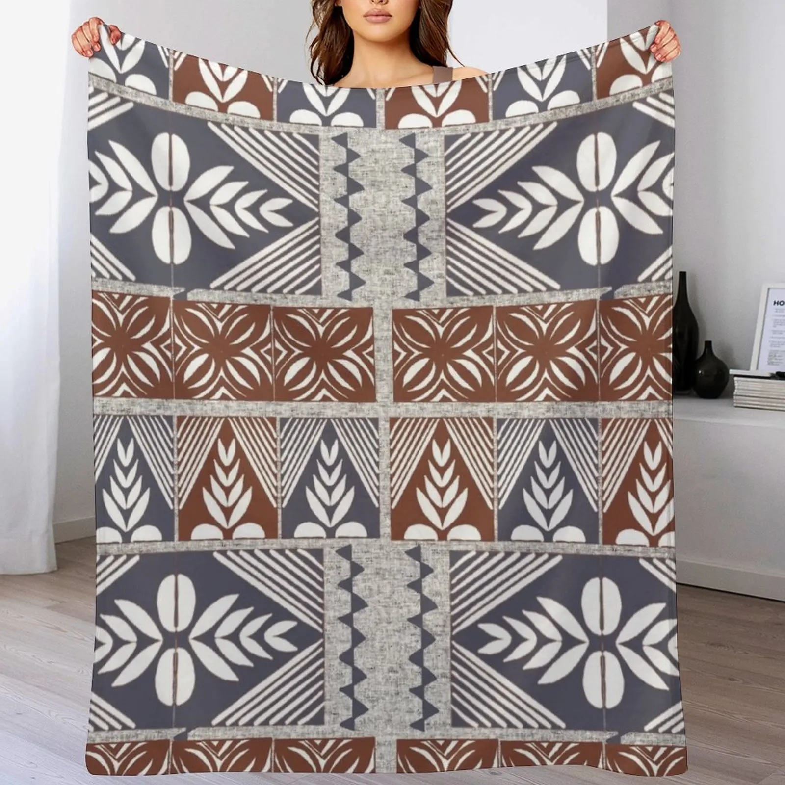 

Tongan Tapa Motifs Throw Blanket Year Round Soft Comfortable Blanket for Home