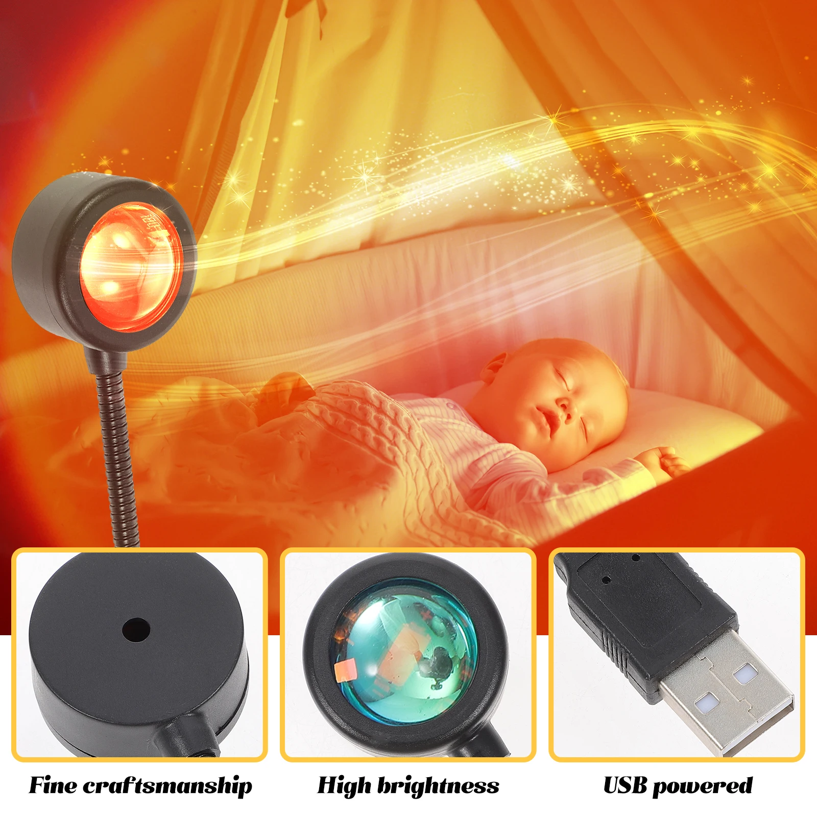 

2Pcs Sunset Projection Lamp High Brightness LED USB Powered Rainbow Light Bedroom Atmosphere Night Light Living for Home