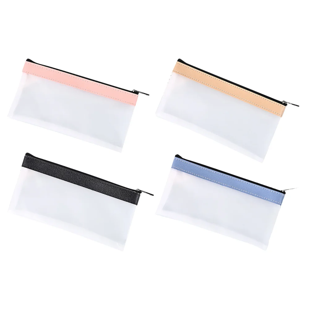 4개 세트 투명 PVC 필통 투명 돈 정리 지퍼 파우치 동전 지폐 현금 보관 소형 동전 홀더 파우치