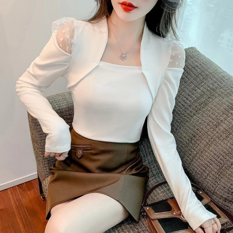 

Женская футболка с квадратным вырезом и открытыми плечами, с сетчатыми вставками, длинными рукавами, дизайнерская, нишевая, во французском стиле, коллекция «Чистое желание», весна 2026