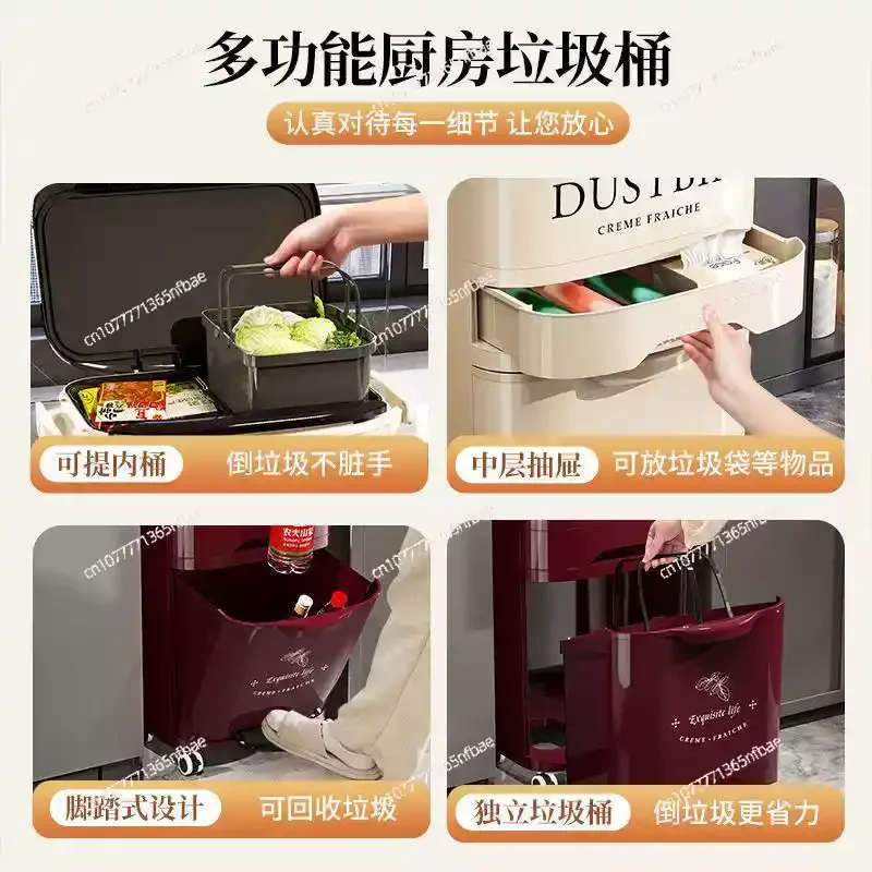 

Double Inner Bucket Dry and Wet Separation Kitchen Bucket, Multi-layer No-bend Large Moving Cover