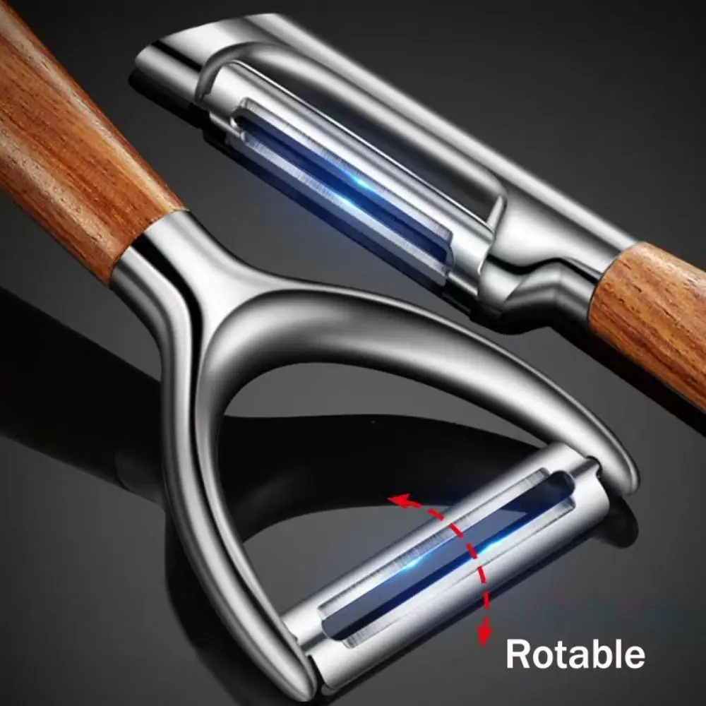 

Кухонная овощечистка премиум-класса из нержавеющей стали с ручкой из настоящего дерева, овощечистка с ультра острым лезвием, многофункциональная овощечистка