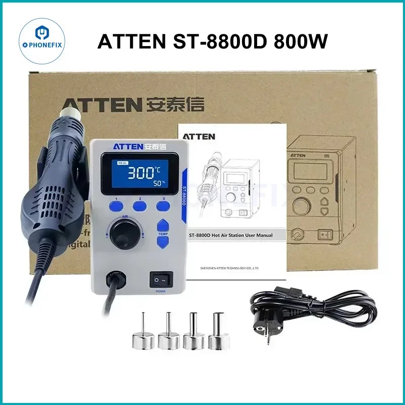 ATTEN ST-8800D Heat Gun Desoldering Station 100℃-500℃ Adjustable Temperature Air Volume SMT BGA Hot Air Station 800W 110V/220V