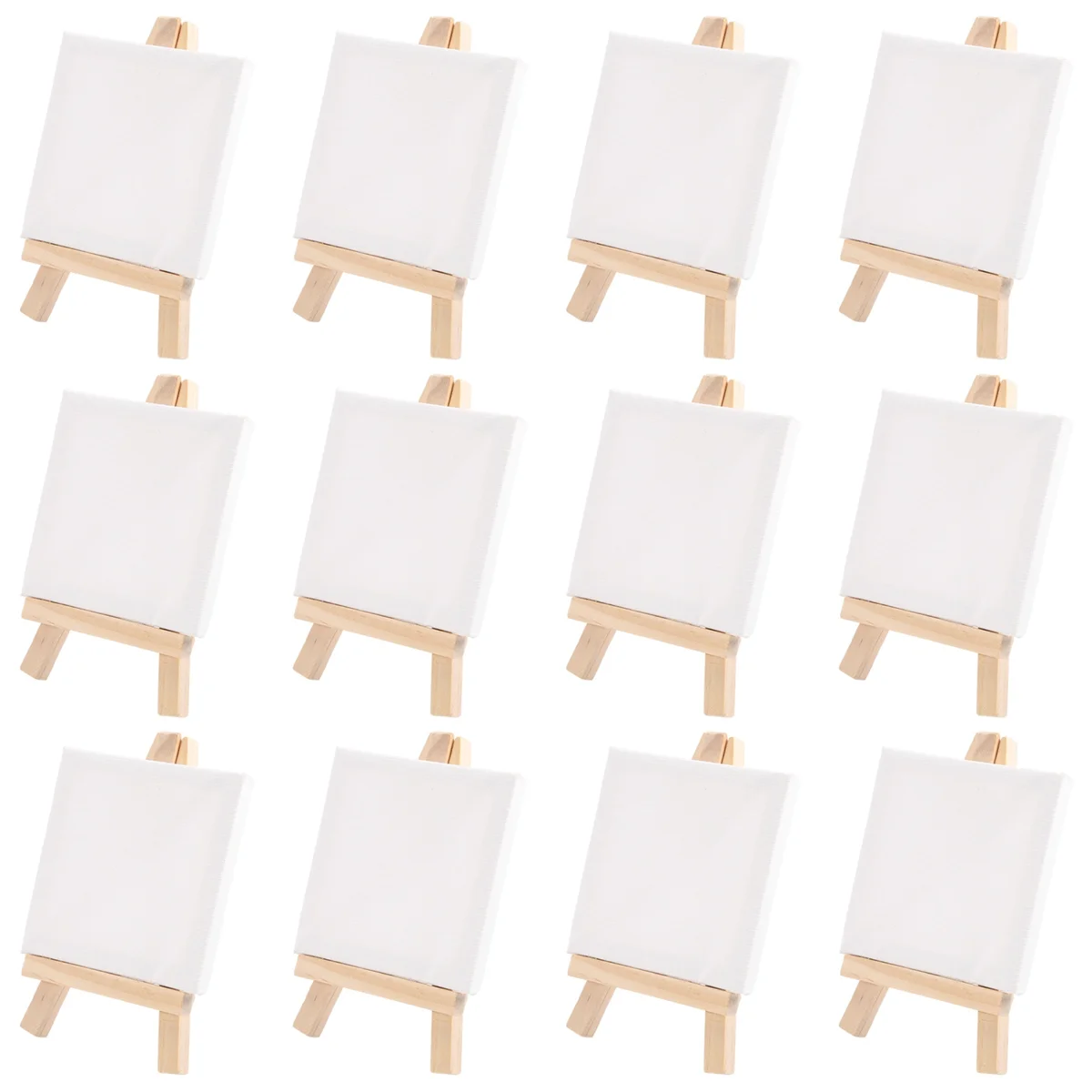 Artists 3 inch x3 inch Mini Canvas & 5 inch Mini Easel Set Painting Craft Drawing - Set Contains: 12 Mini Canvases & 12 Mini