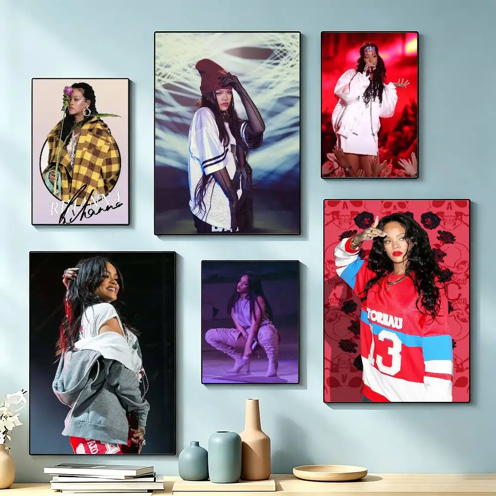 Pop Singer R-Rihanna Poster Waterproof Wall Art Sticker For Bar Living Room Vintage Decor High Quality Print Gift