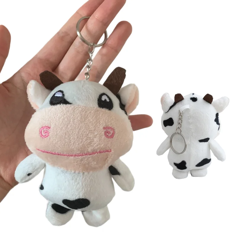 1-12pcs Plush Cow Keychain Cow Plushie Animal Toy Kawaii Spotted Cow Keyring Women Bag Animal Decor Christmas Birthday Gift