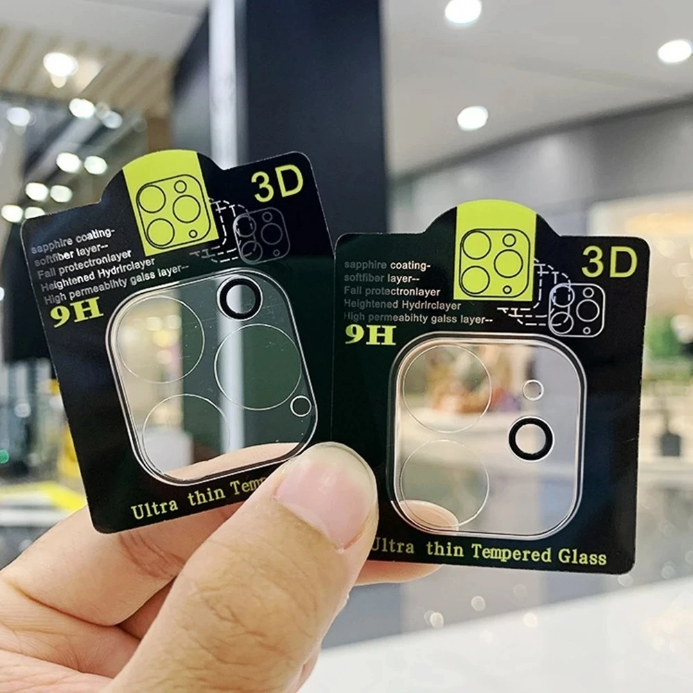 100pcs/lot 3D Camera Lens Tempered Glass Film for iPhone 16 15 Pro Max 14 13 12 11 12 13 Mini Protective Film With Black Circle