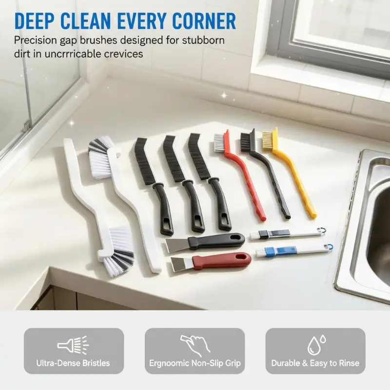 Crevice Cleaning Brushes 1-15 Pcs Stiff Bristles Non Slip Handles Practical Tool for Kitchen Home Cleaning Gift for Housewife