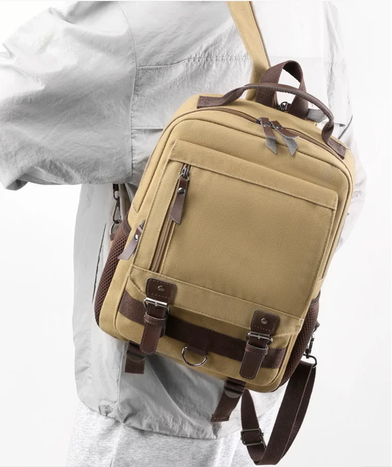 

Холщовый рюкзак в стиле ретро, для походов на открытом воздухе, многофункциональный, с несколькими отделениями, нагрудная сумка, боковые рюкзаки Mochila para homens рюкзак