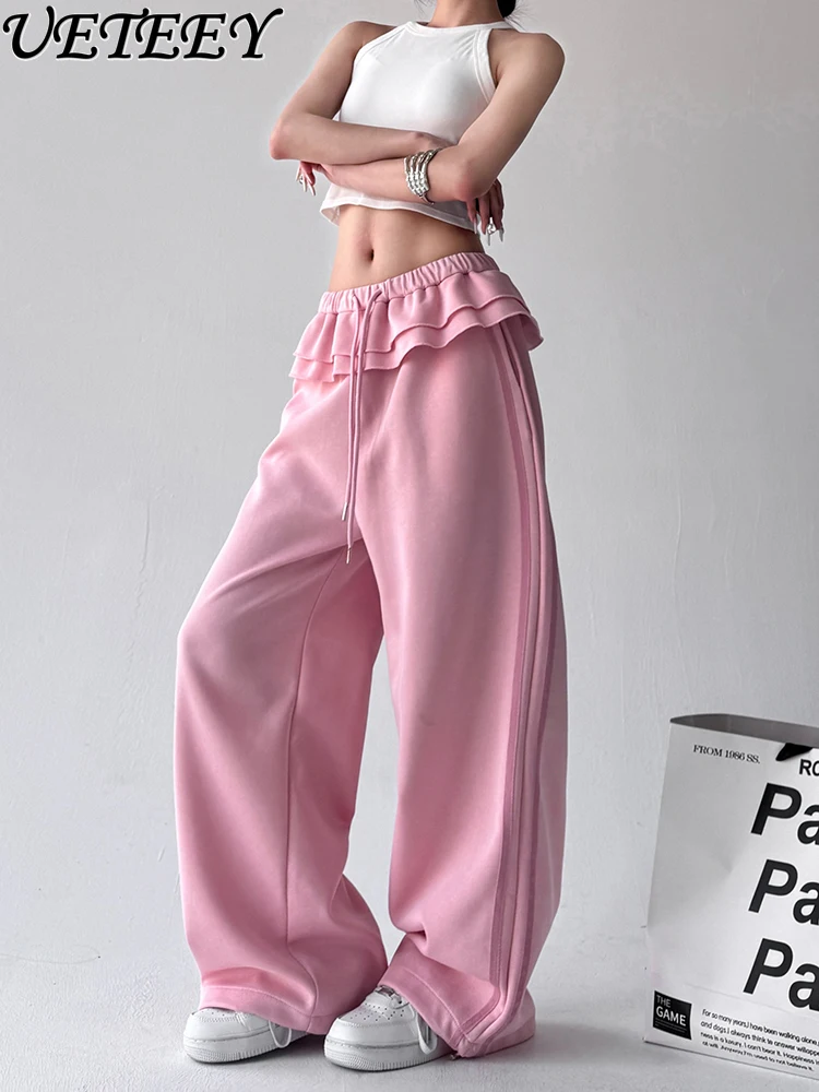 

Spring Autumn New Women's High-waist Casual Versatile Sweatpants High Sense Elastic Waist Trousers Ruffle Edge Casual Pants