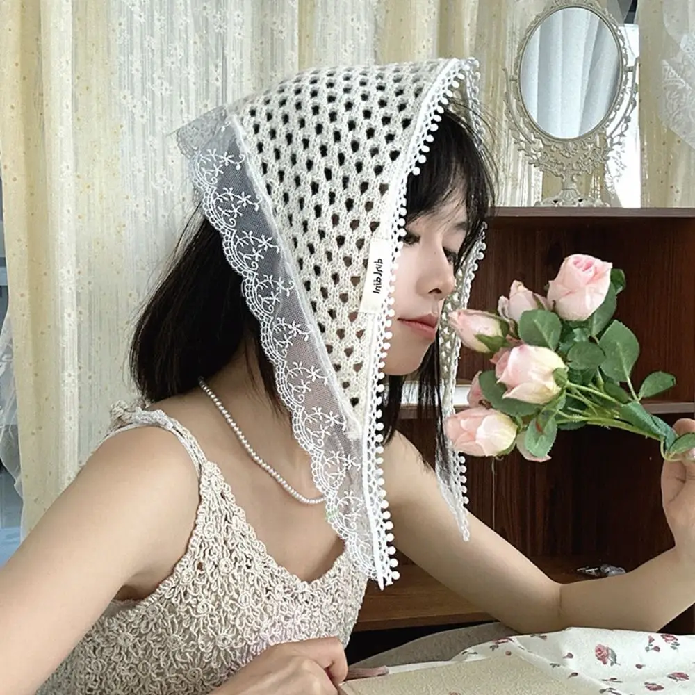 Elegant Hair Band Knitted Lace Headband Turban Bohemian Triangle Bandana Pastoral Beach Headwear Women Hair Scarf Girls