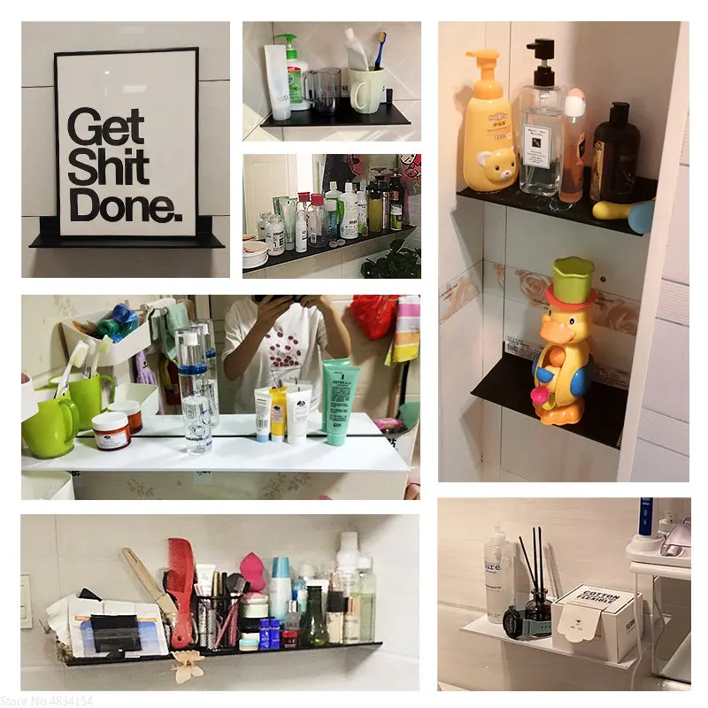 Shower Storage Rack Space Aluminum White Shelves Wall Shelf Hanging Board Ledge Bathroom Accessories Organizer Kitchen Holder