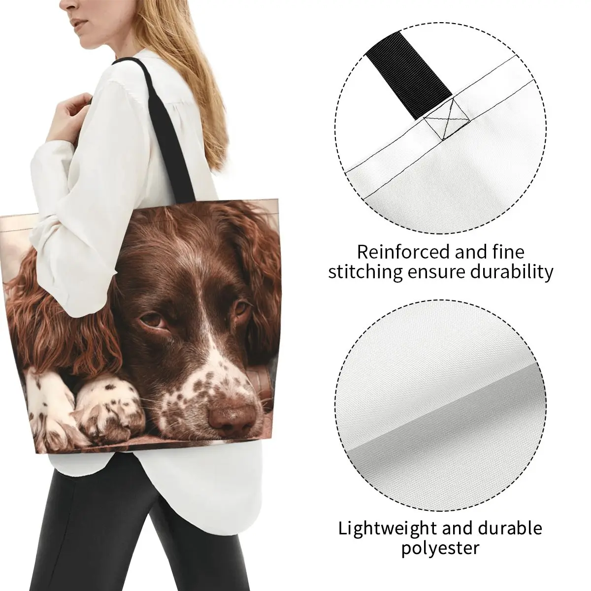 English Springer Spaniel Shopping Tote Bag Canvas Large Capacity Shoulder Bags Shopper Grocery Handbag for Women