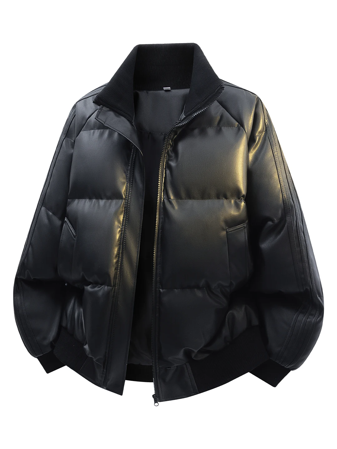 

Thiened American Sle PU Leather Fabric down Cotton Jaet Men's Winter Faion Brand Cleanfit ort Bread Sle Warm Coat