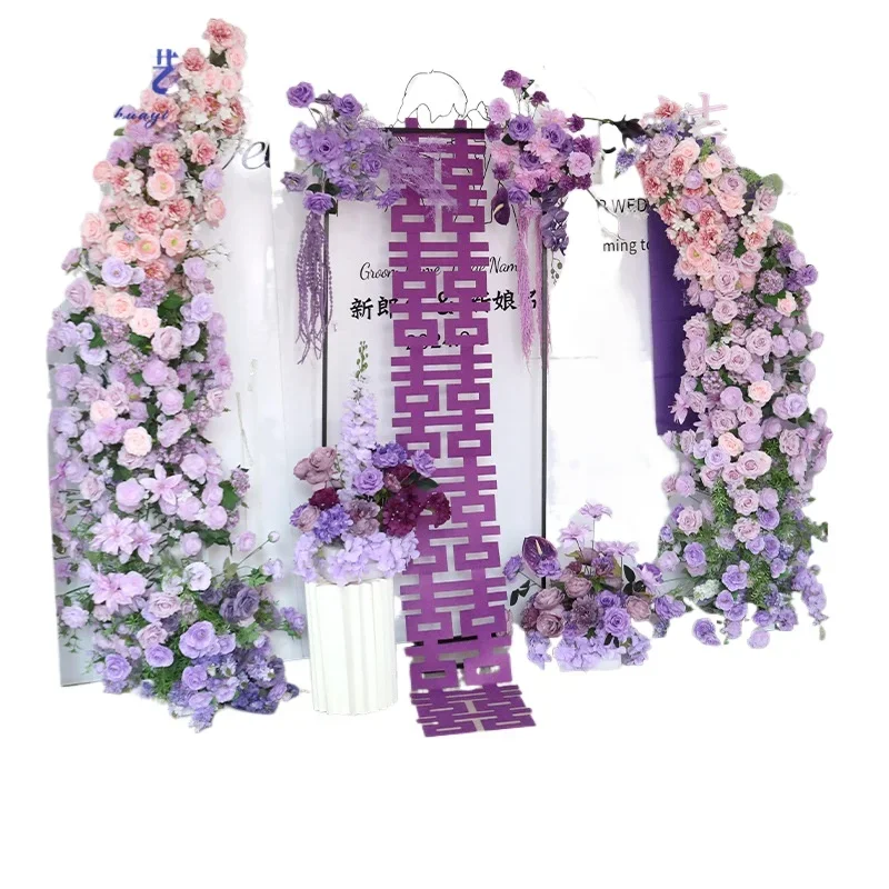 

Purple horn arch floral set, wedding stage photography background window activity decoration arrangement simulation flower