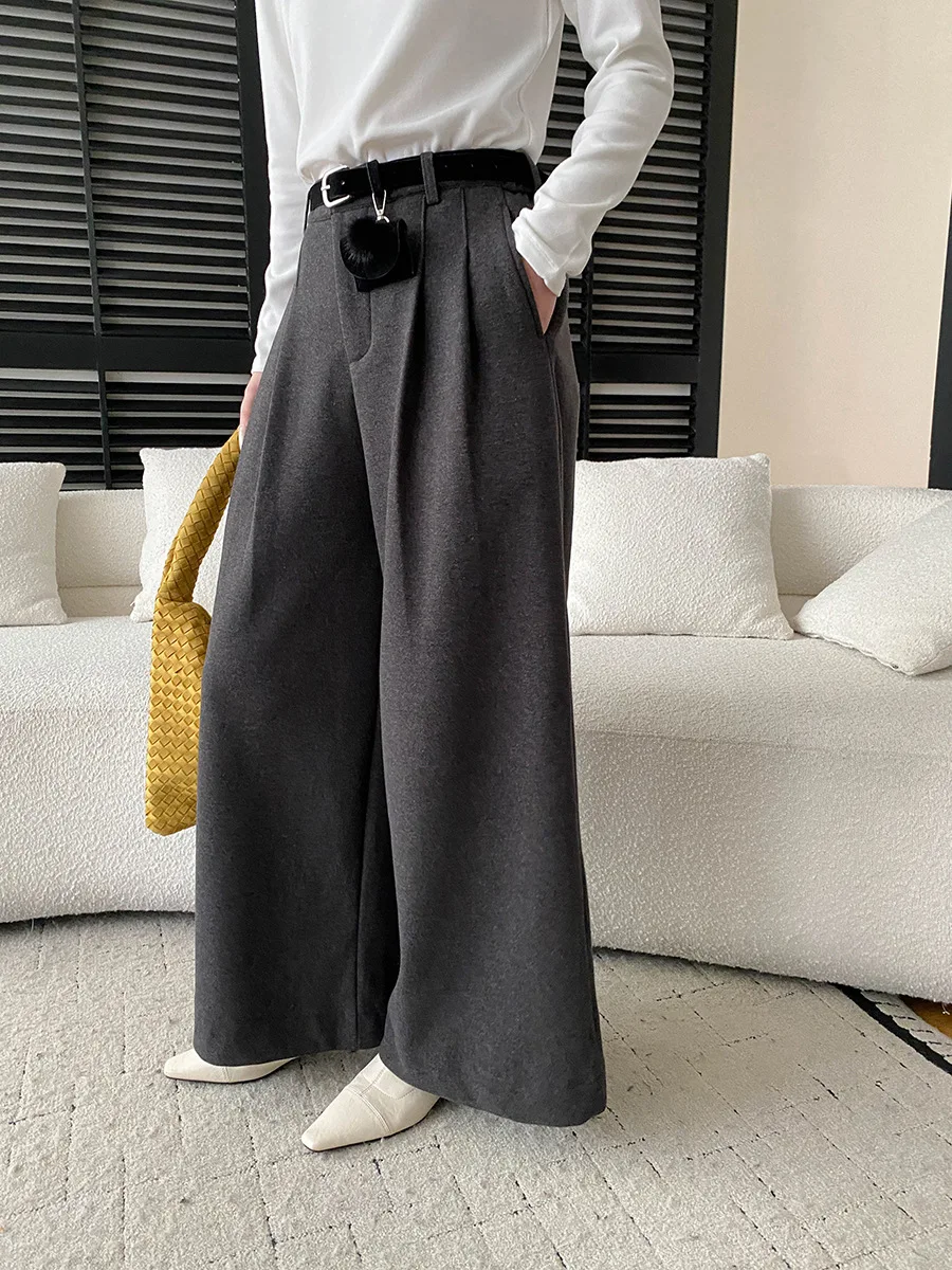 

Женские повседневные однотонные утягивающие брюки с высокой талией и плюшевые прямые повседневные широкие брюки