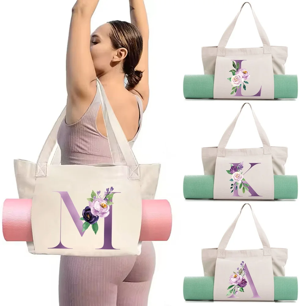 Gym Fitness Storage Handbags Yoga Tote Bag Large-capacity Pilates Sport Travel Shoulder Bags Storage Purple Printing Series