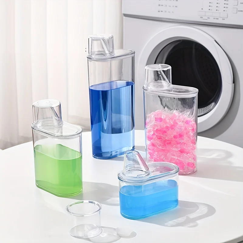 Transparent Sealed Laundry Detergent Dispenser for Laundry Powder, Bleach, Fabric Softener, Storage Box with Measurement Marking