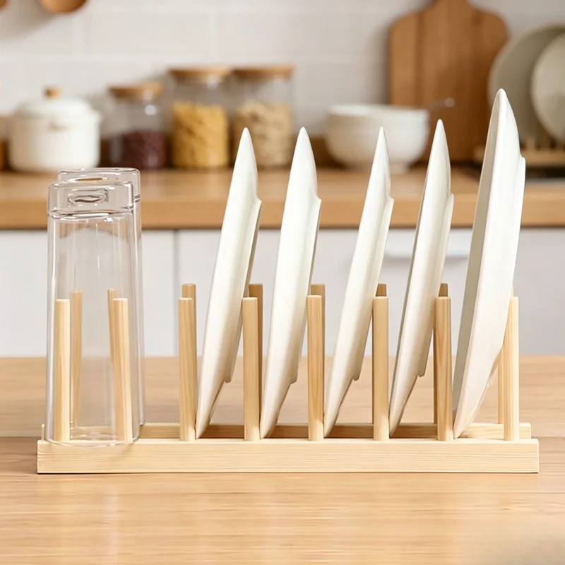 2024 DIY Bamboo Dish Drain Rack, Wooden Plate Holder & Kitchen Organizer for Plates, Cutting Boards, Cups, Pot Lids