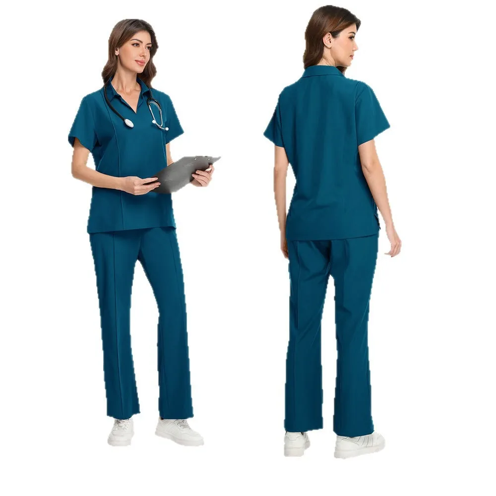 

Women High Quality Hospital Doctor Nurse Uniform Medical Clinical Scrub Set Dentistry Pet Workwear Collar with turned-up edges