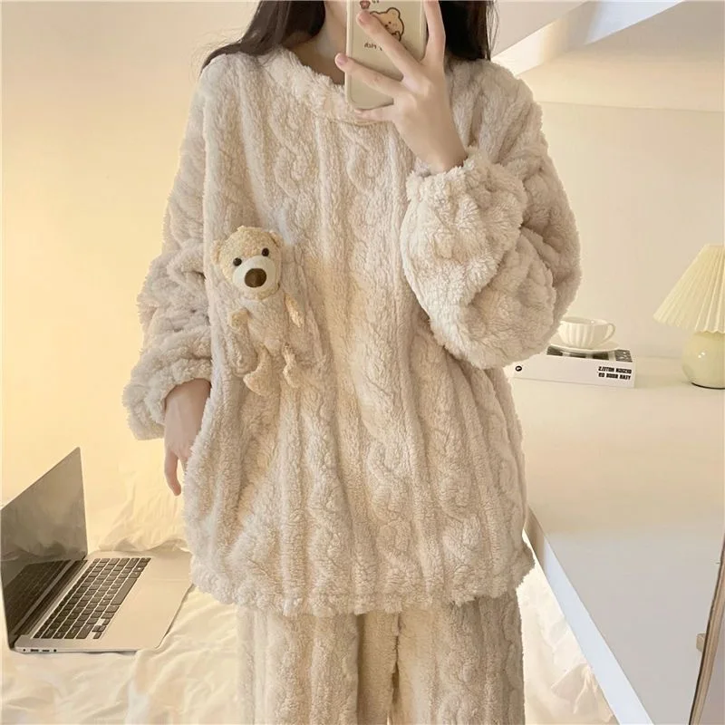 

Женская домашняя одежда, домашняя одежда с длинными рукавами, комплект домашней одежды, пижамы из кораллового флиса для девочек, утепленная фланелевая мягкая ночная рубашка с героями мультфильмов