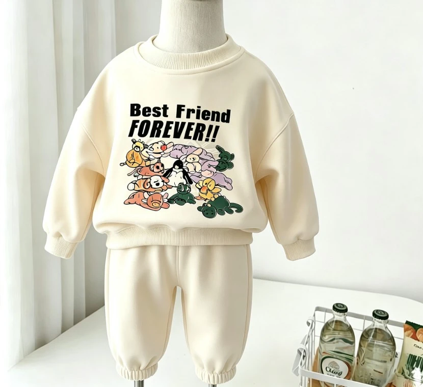 Baby Cartoon Group Animal Tracksuit Set Kid Popular Cotton Long Sleeve Top With Cuffed Jogger Bottoms 2Pieces Clothing Set Wear