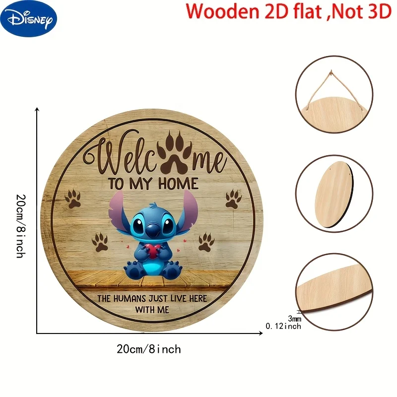 مسطح ثنائي الأبعاد، قطعة واحدة، ديزني ستيتش، ديكورات ترحيب خشبية، أدوات جدارية مع "مرحبًا بكم في منزلي" و"The Humans Just Li