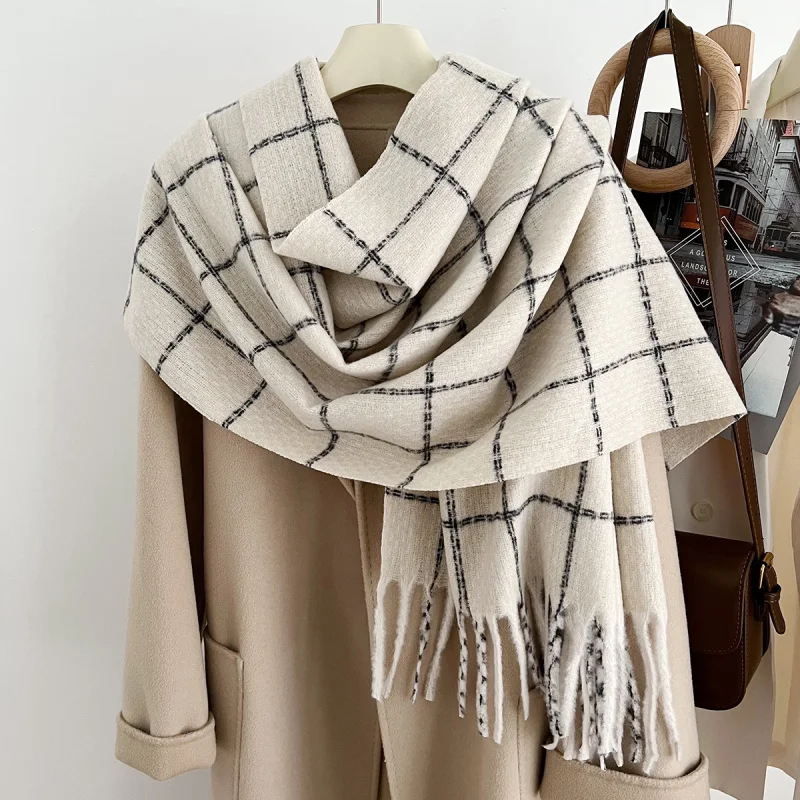 خريف شتاء جديد بسيط موضة منقوشة وشاح النسخة الكورية تنوعا الدافئة الرقبة أدفأ تمديد منقوشة شرابة شال #6