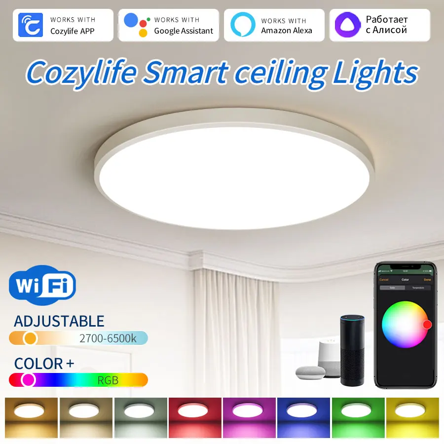 

Smart WiFi LED Ceiling Light 24W Round Panel Ambient Lamp AC85-265V Cozylife APP Control Voice Control Support Alexa Geogle Home