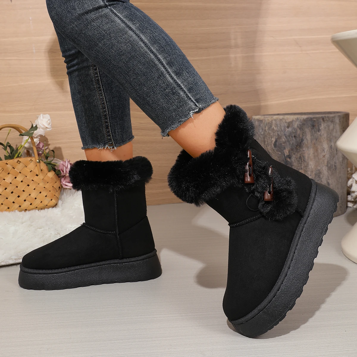 2026 Winter Neuer Stil Bequeme Modische Bestseller Runde Zehenkappe Elegante Lässige Schneestiefel Samt Dickbesohlte Damenstiefel – Detail 19