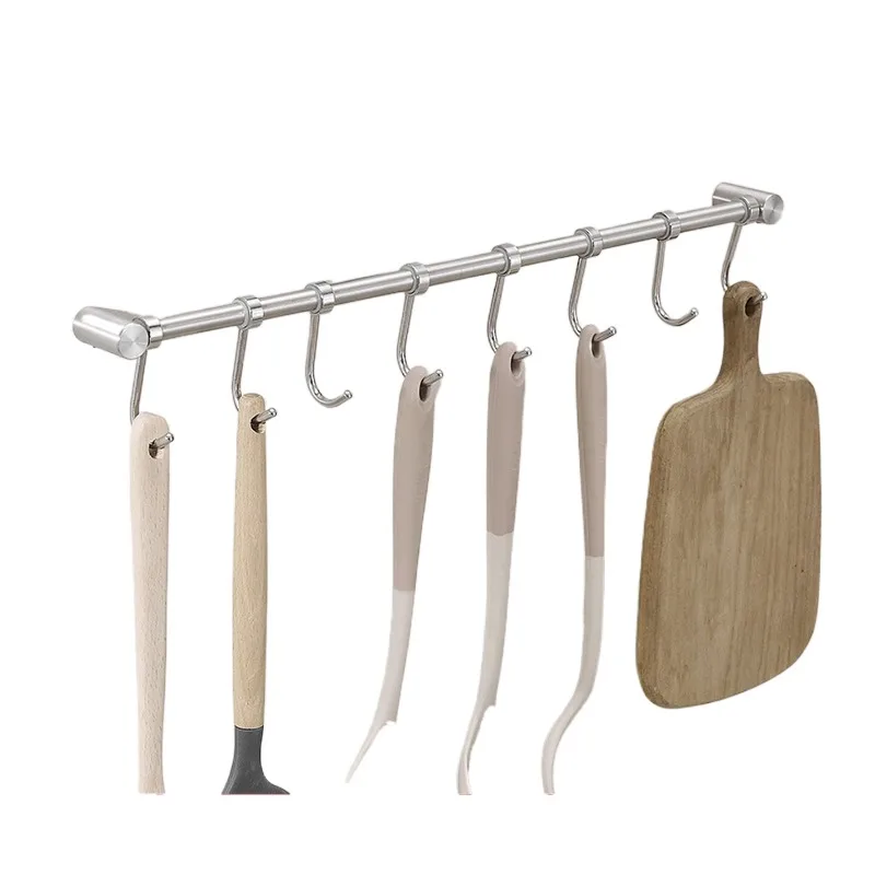 Kitchen hook rack, non-punching stainless steel, kitchenware rod hanger, spoon shovel, wall rack