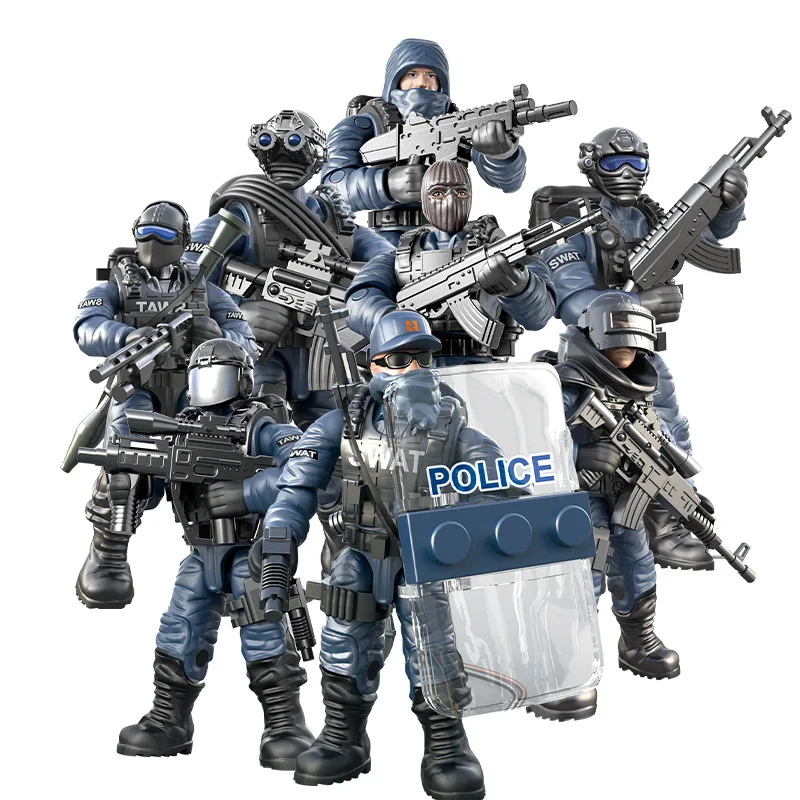 City Counter-terrorism Swat Figures Building Block Mega Modern Military Super Police Corps Figures Weapons Toys For Boys Gifts