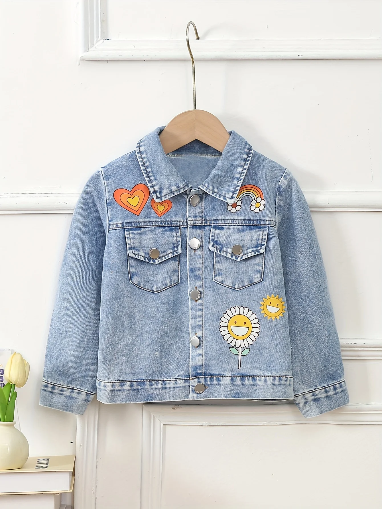 Autumn/Winter Girls Street Vintage Denim Jacket Fashion Trend Windproof Thermal Jacket Lapel Single Breasted Double Pockets