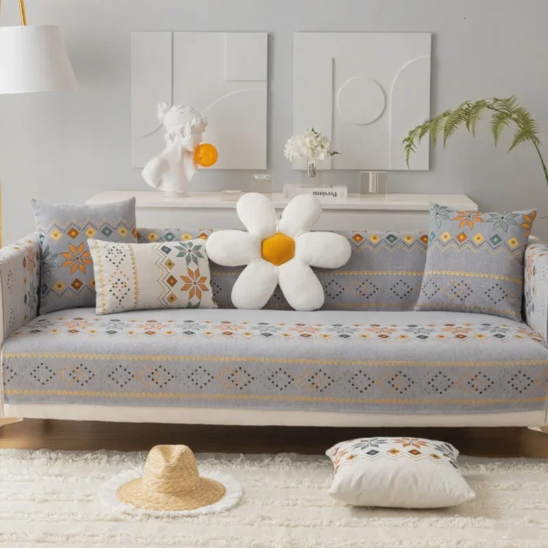 1pc Solid color anti slip sofa cover  furniture protection cover  convex window pad  soft and thick  smooth chenille sofa towel