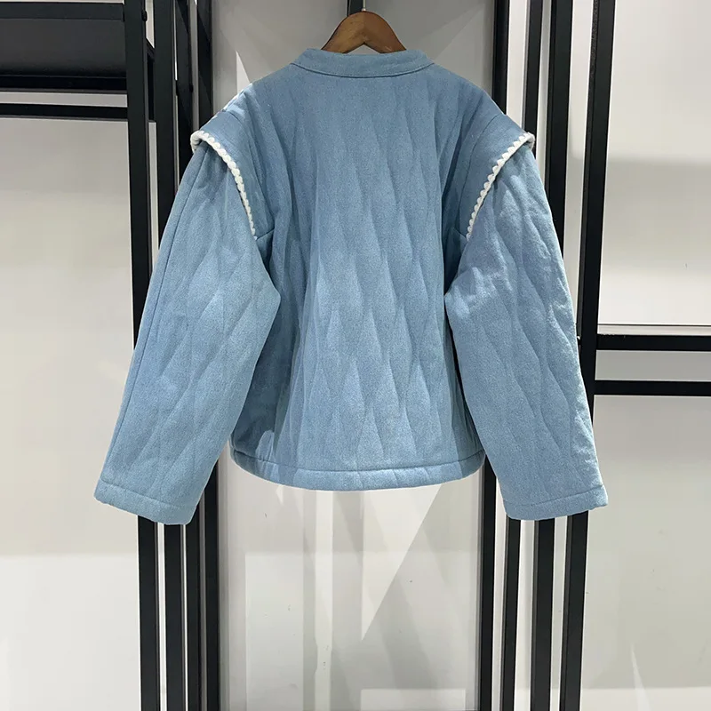 ملابس نسائية قطنية فضفاضة مطرزة باللون الأزرق لدفء الشتاء
