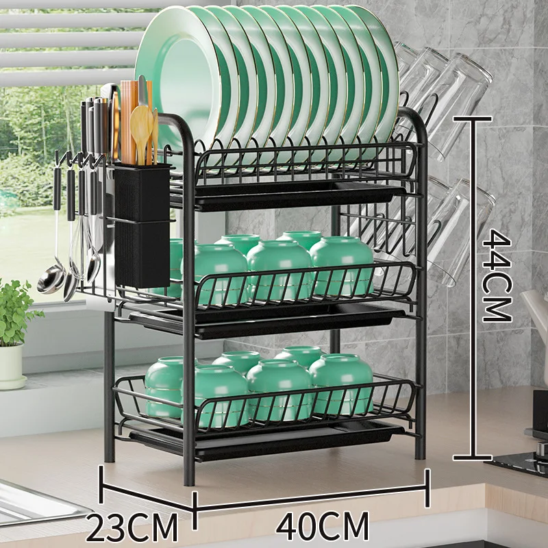 Black Draining Dish Rack Put Bowl Storage Tableware Storage Plate Storage Rack Kitchen Accessories Household Supplies Organizer